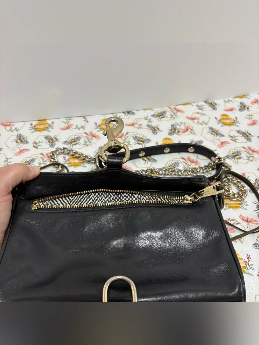 Black Leather Chain Strap Crossbody Bag